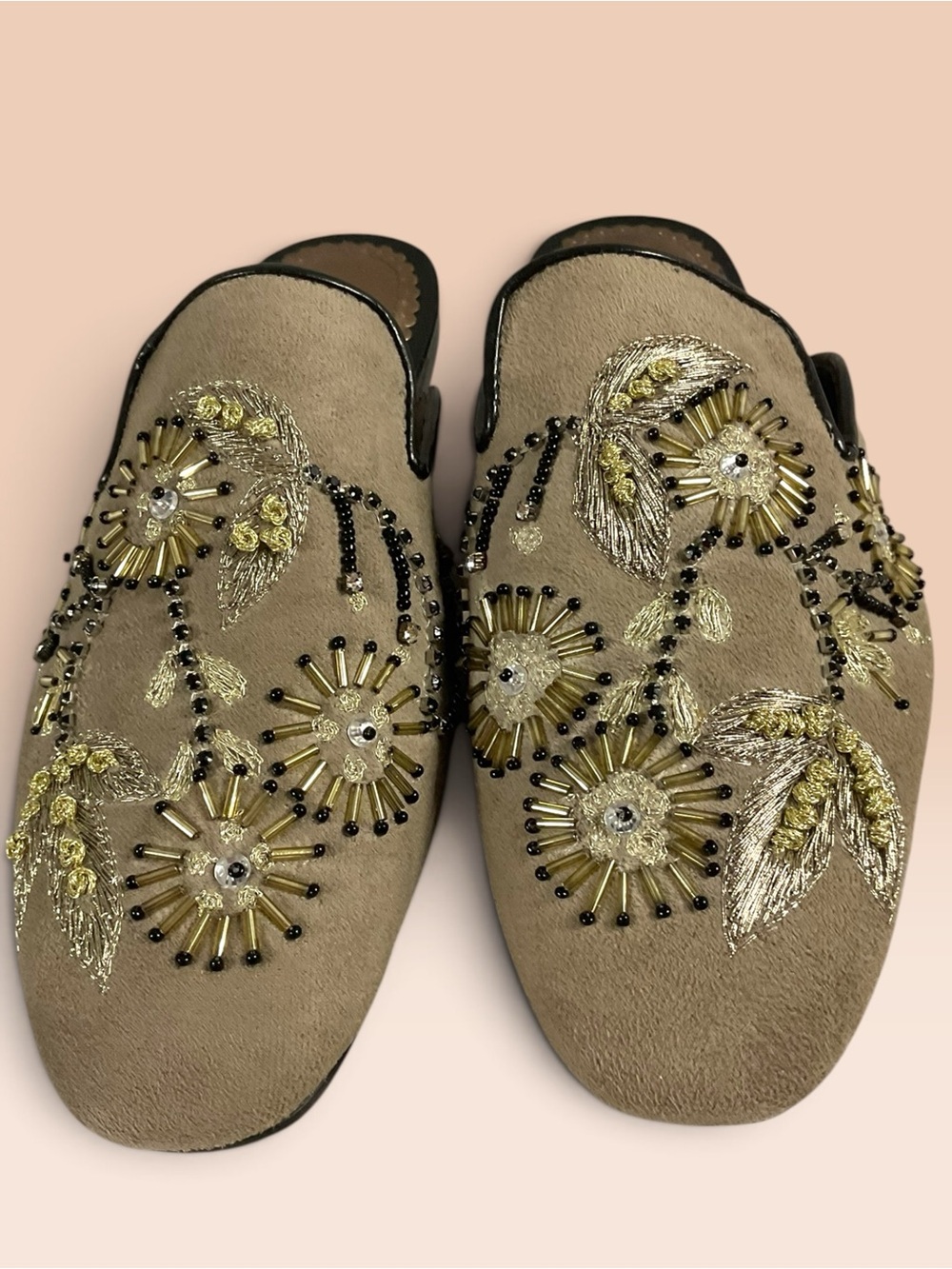 Naughty Monkey "Floral Island" Taupe Embellished Taupe Slip-On Mules Size 7.5